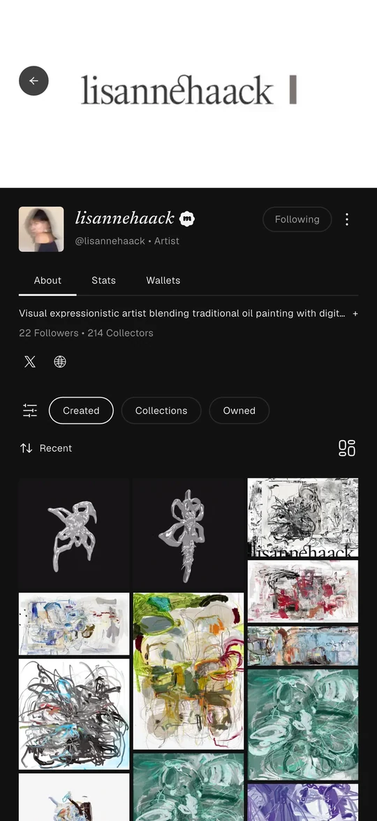 An artist profile showing their created works