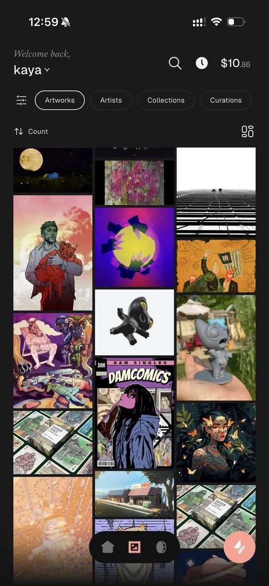 A grid of collected artworks across Solana, Ethereum and Tezos